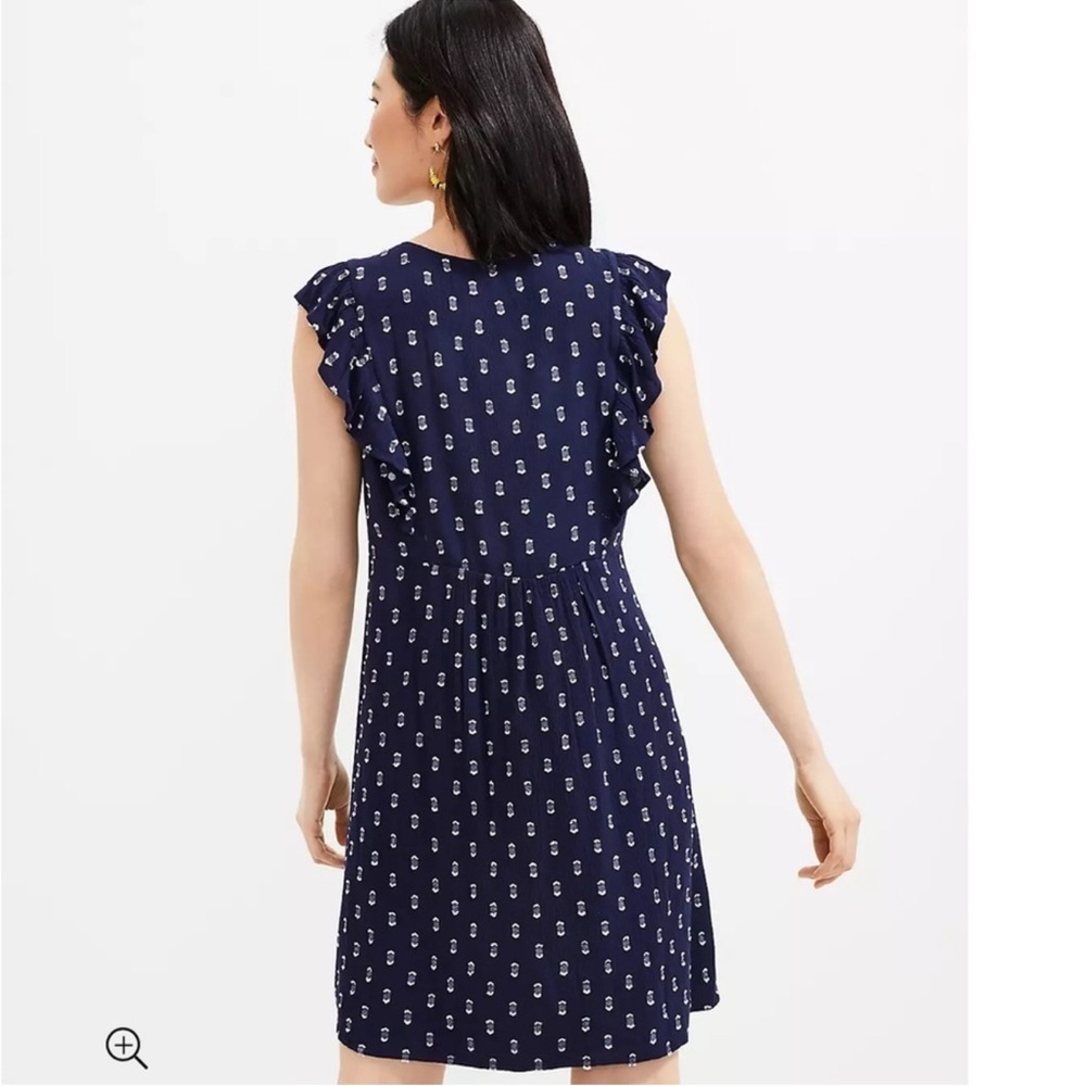 LOFT Navy Blue Ruffle Sleeve Dress - Picture 2 of 7
